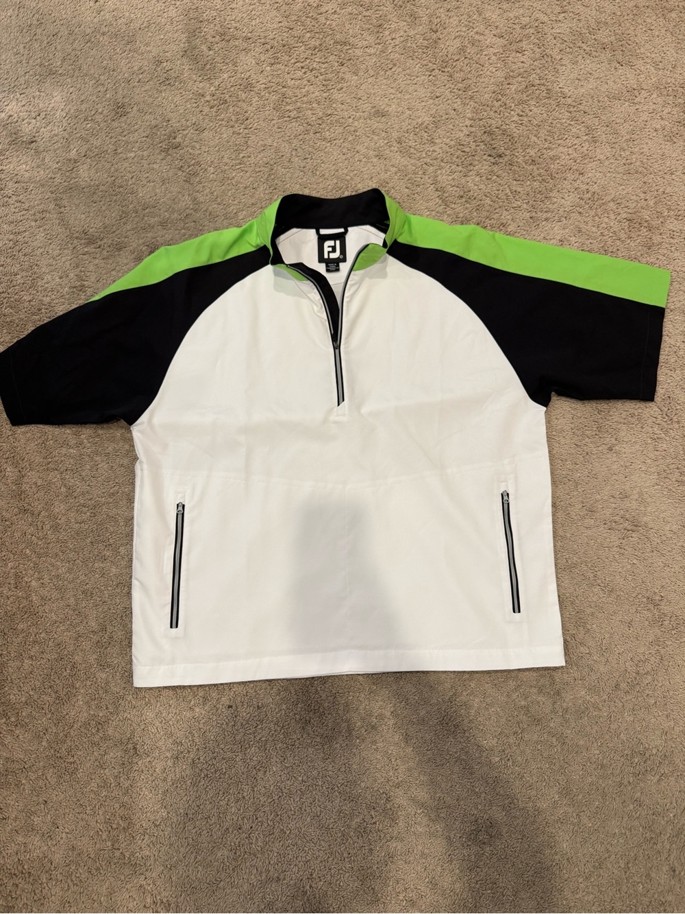 FootJoy Men’s 2XL Short Sleeve Golf Windshirt Quarter Zip White Black Green